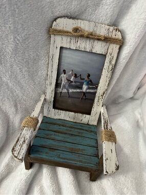 Distressed White and Teal Coastal Chair Photo Frame
